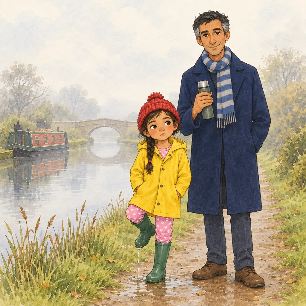 Ines gives up, hands in pockets, standing on one leg with her wet boot held up.